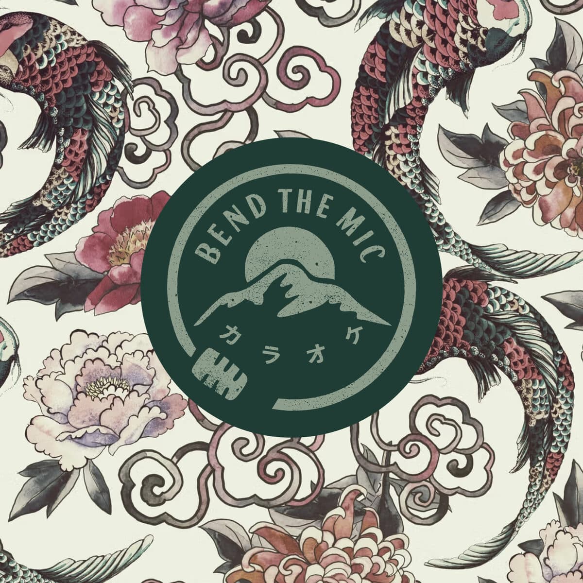 The Bend The Mic stamp on the koi and peony wallpaper